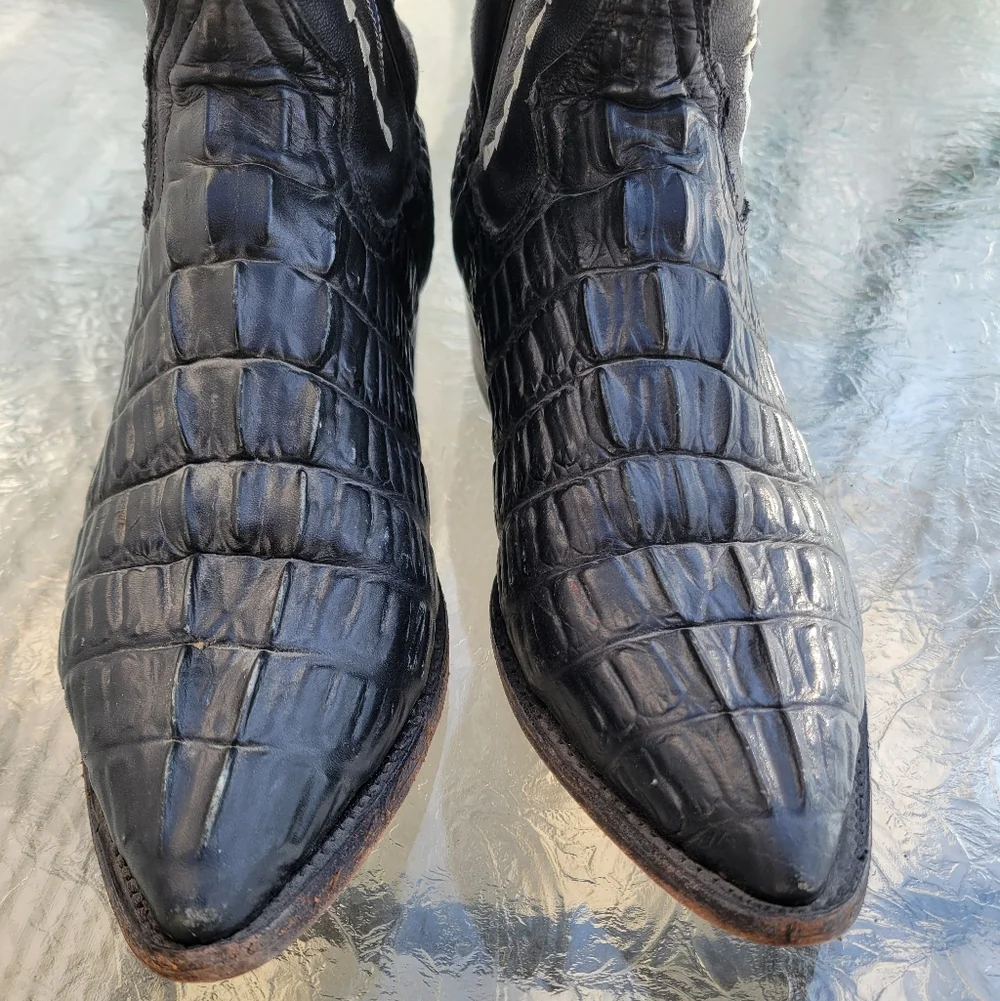Gran Lider Black Caiman Exotic Leather Crocodile Western Embroidery Boots Unisex